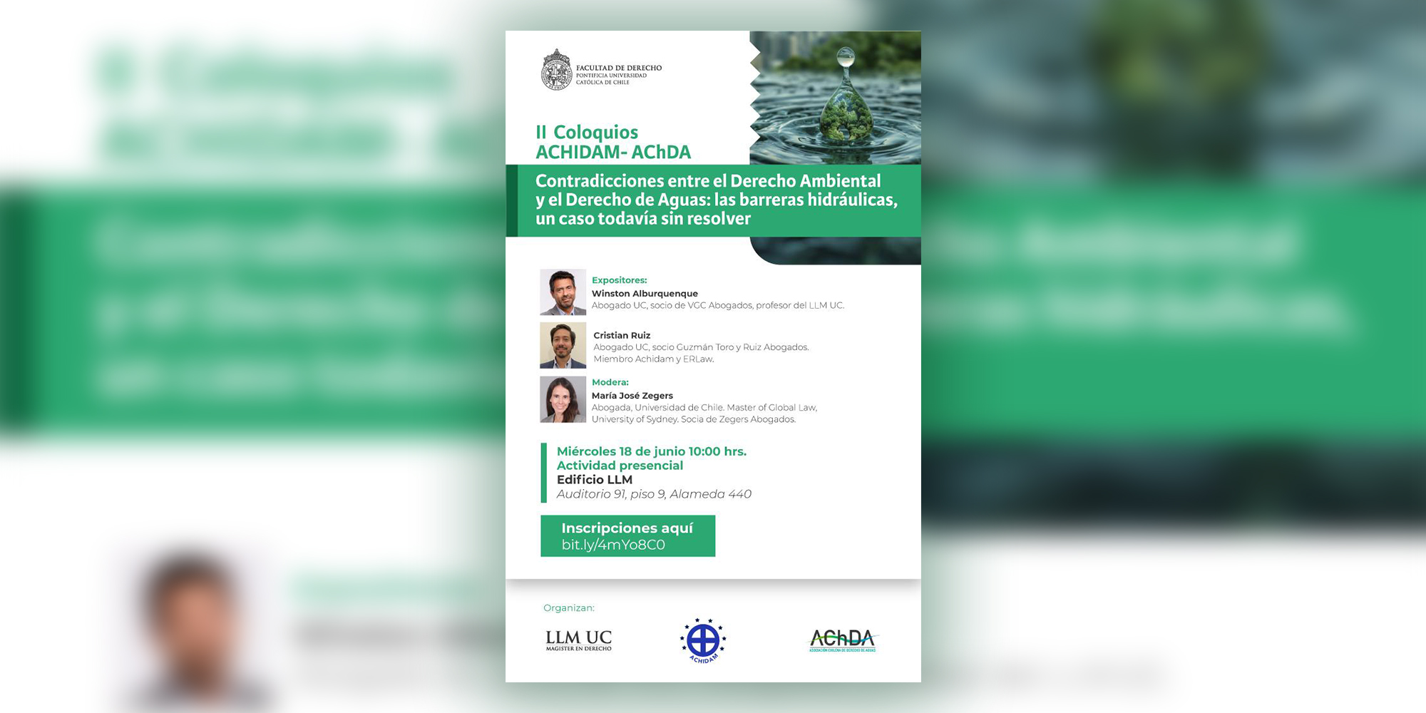 Invitación a Segundo Coloquio ACHIDAM–AChDA: Tensiones entre el Derecho Ambiental y el Derecho de Aguas en torno a las barreras hidráulicas