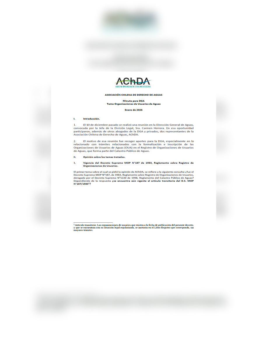 AChDA presenta minuta jurídica a la DGA sobre el registro y funcionamiento de las Organizaciones de Usuarios de Agua