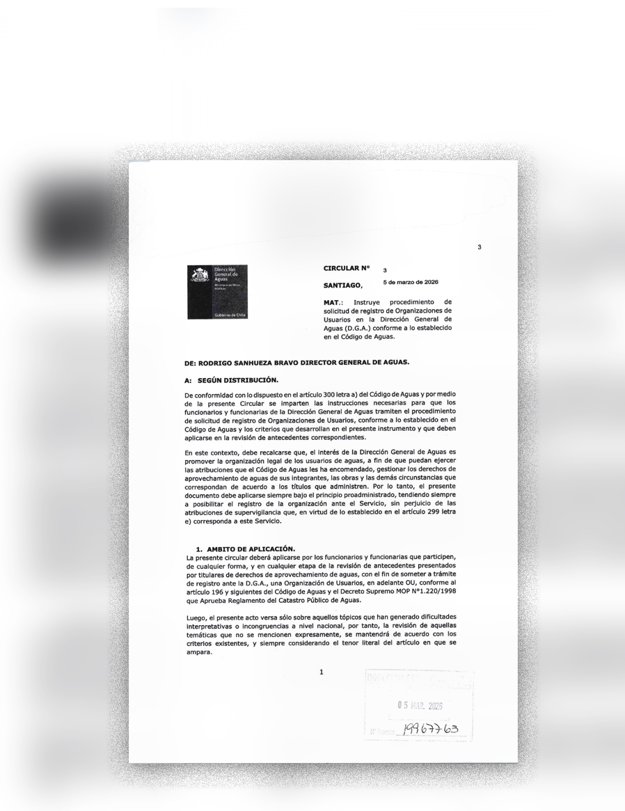 Circular DGA N° 3/2026: Instrucciones sobre el Procedimiento de Registro de Organizaciones de Usuarios de Aguas